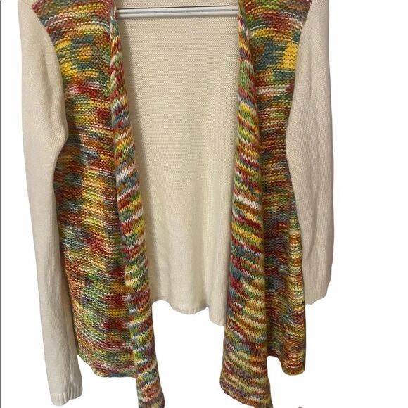 Tulle Open Sweater Tight knit Cream sides & back Colorful loose knit Front • Med - Picture 10 of 12